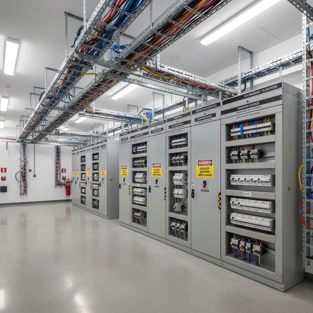 Illustrative healthcare plantroom with electrical distribution and overhead services